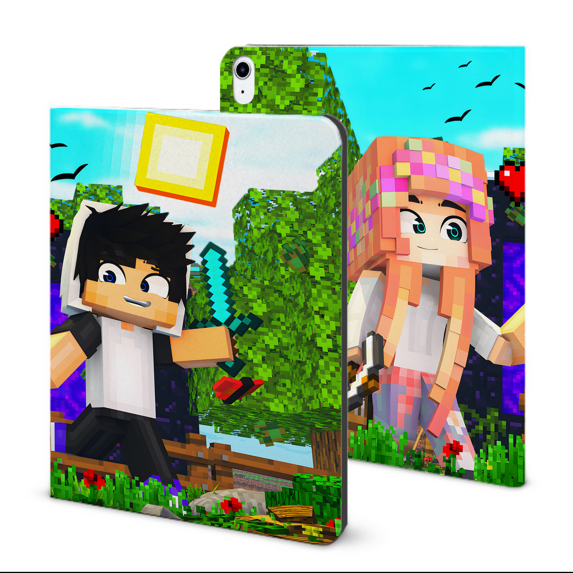 （画像用） マインクラフト ブロックの世界 Minecraft MC Block world IPad ケース ブック型 PUレザー TPU 耐衝撃 軽量 薄型 ペン収納なし 全面保護 IPad 各モデル対応